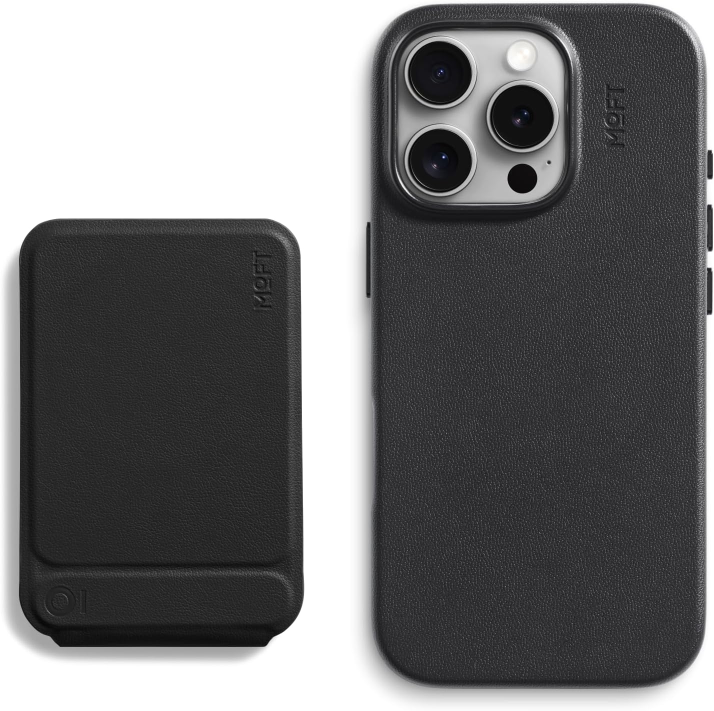MOFT Phone Tripod Stand, MagSafe Wallet Tripod Stand, NFC-Supported Phone Wallet Jet Black & Snap Case MOVAS™ Vegan Leather for iPhone 16 Pro Jet Black