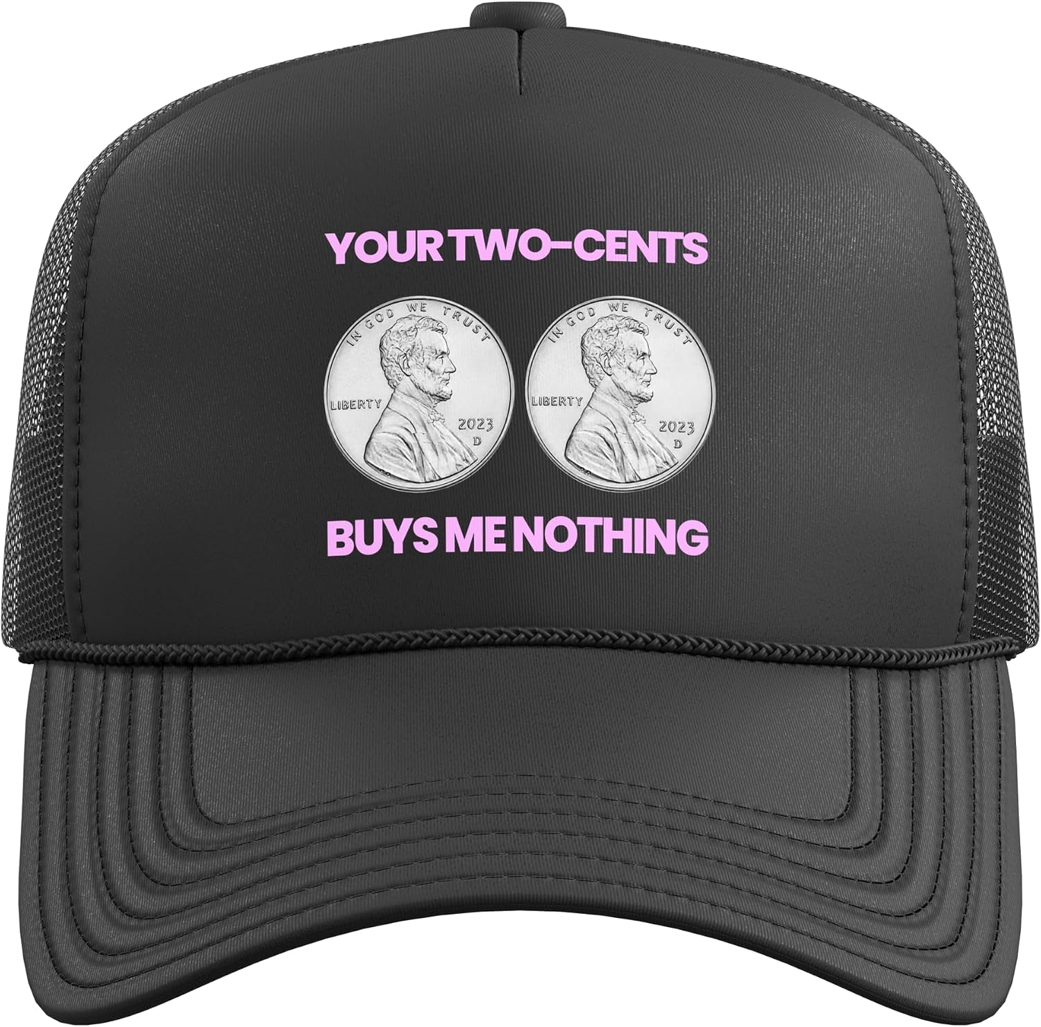 Mens Women Light Pink 2Cents Buys Nothing Pink Graphic Trucker Hat with Adjustable Mesh Back image 2