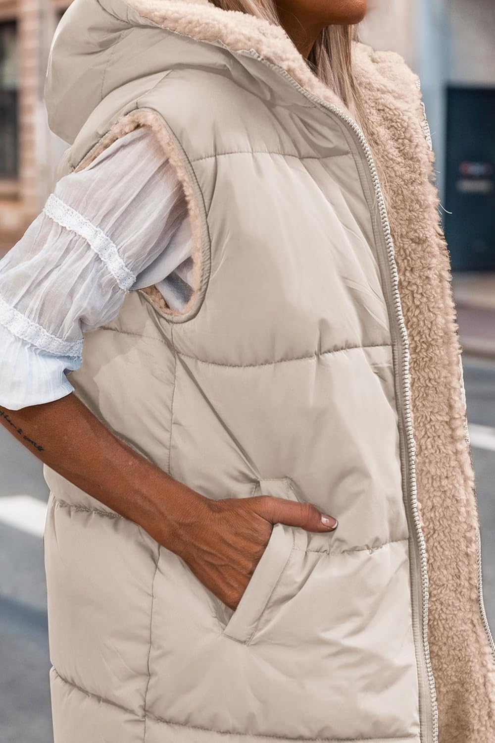 PRETTYGARDEN Womens 2026 Fall Reversible Long Vests Sleeveless Fleece Jacket Zip Up Hoodie Pockets Warm Coat Winter Clothing - Image 5