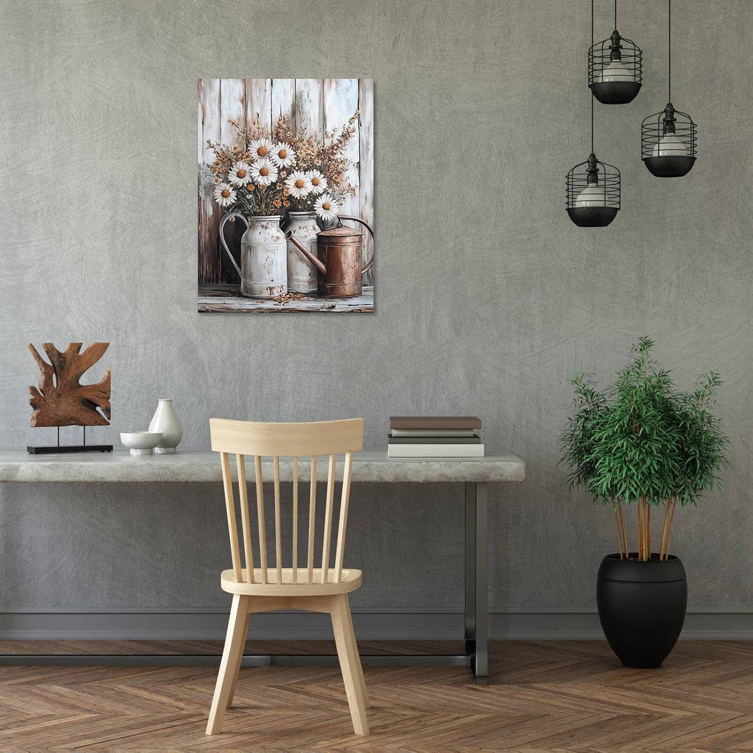 HYFBH Rustic Farmhouse Floral Daisy Canvas Wall Art Farmhouse Floral Bouquet Painting Rustic White Daisy Flower Bedroom Flower Wall Decor for Bedroom Living Room Bathroom Office Framed 16x24 Inch