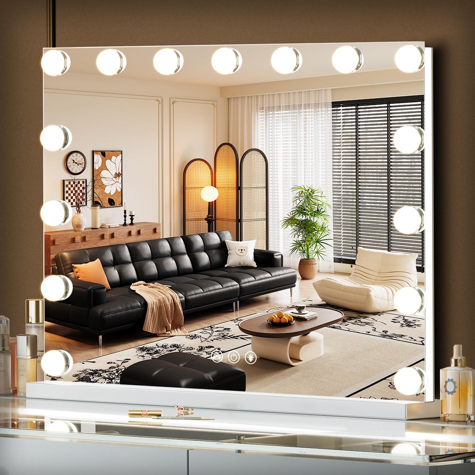Hansong Vanity Mirror with RGB Lights with 15 Dimmable Color Light Hollywood Mirror Touch Screen Control Wall Mounted for party Bedroom
