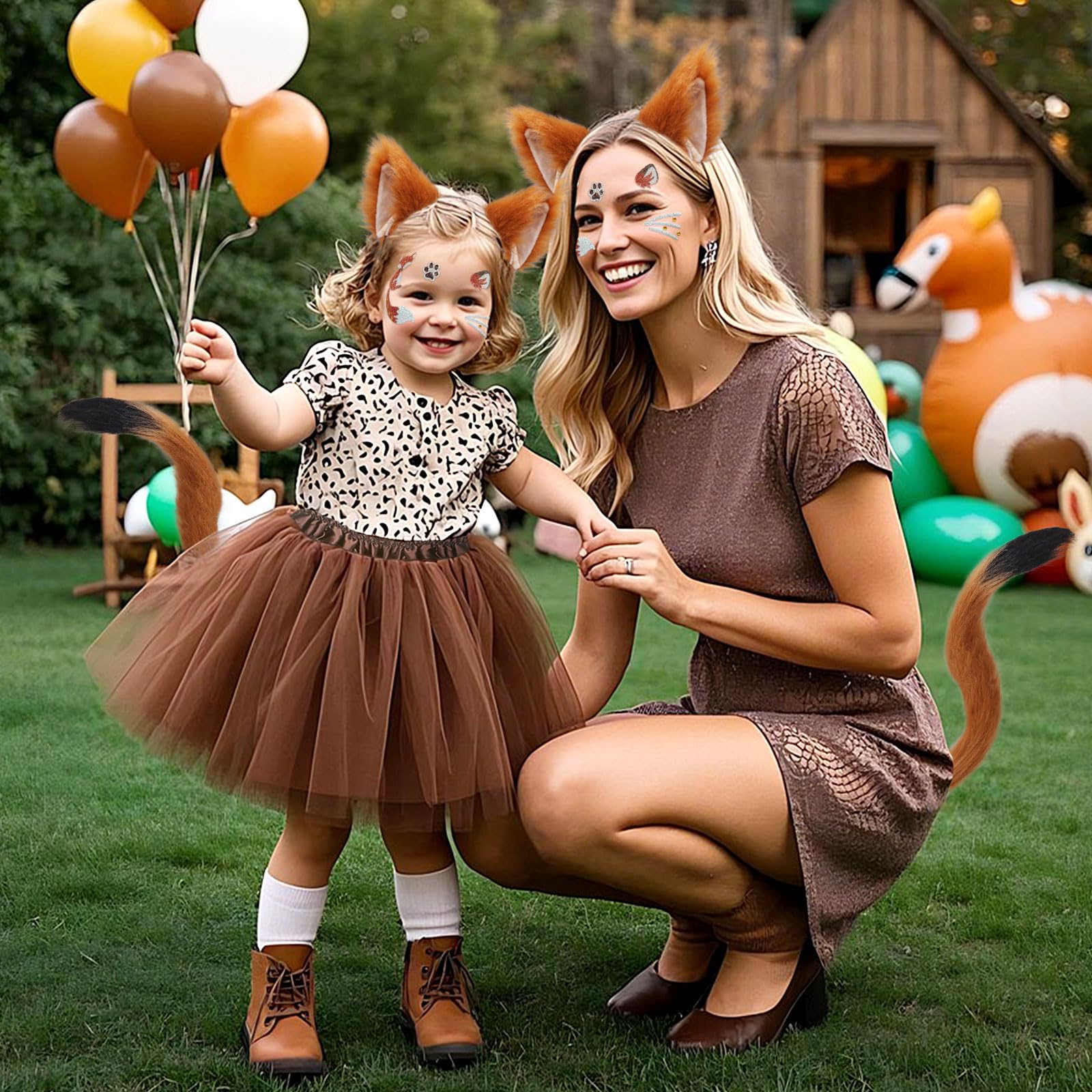 4 pezzi costume da volpe per bambini e adulti, orecchie di volpe finte, fascia per capelli, coda, tutù, gonna, tatuaggi, per travestimenti, cosplay, Halloween, festa mondiale del libro