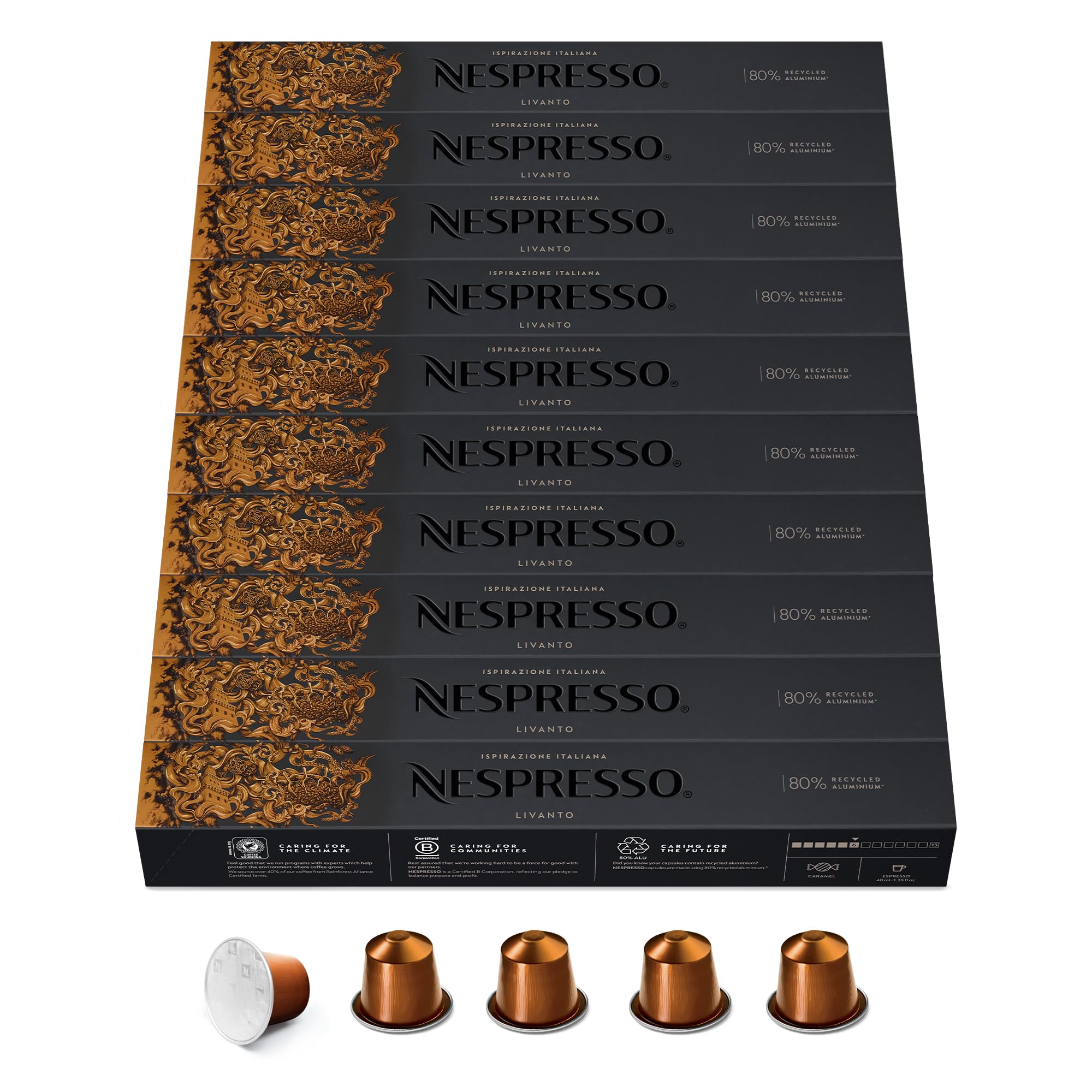 NESPRESSO ORIGINAL Livanto 100 Kaffeekapseln | Arabica Kaffee, Mittlere Röstung, Intensität 6, Ideal für Espresso