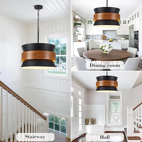 Miniatura 9 de Candelabro de granja grande de 5 luces, lámpara industrial vintage negra, lámpara colgante rústica redonda costera, ajustable para comedor, sala de
