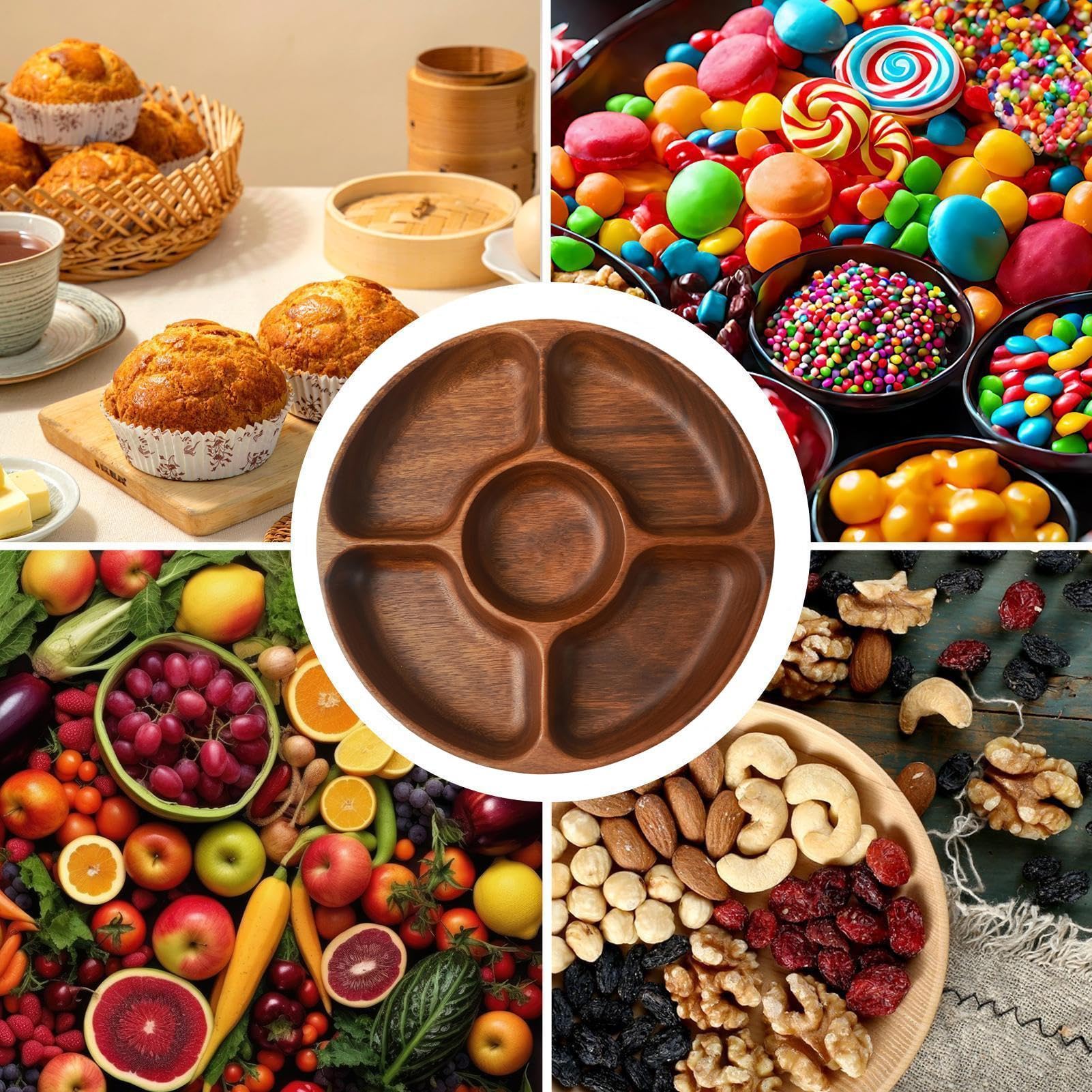 Vassoi Da Servizio Per Feste per Snack a 5 Scomparti | Vassoi Per Servire Cibo Per Cucina Soggiorno Picnic Banchetti Aperitivi Snack Salume Frutta Colazione Dolci