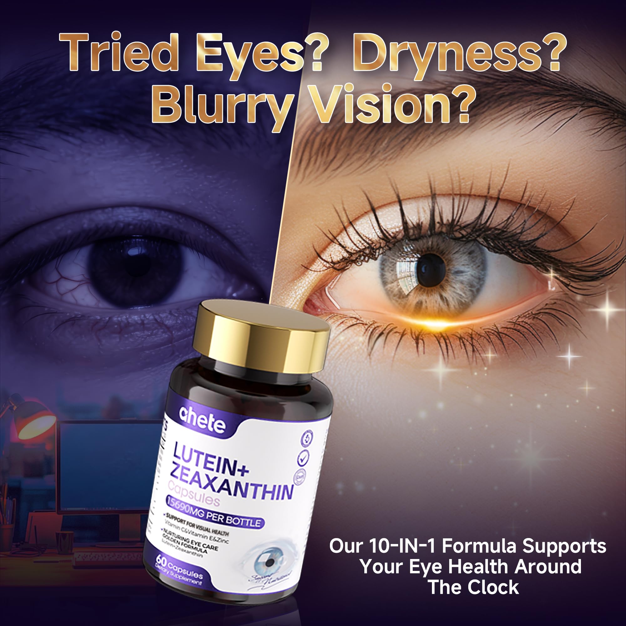Lutein 10mg & Zeaxanthin 2mg Eye Vitamins with Bilberry 100mg, Vitamin C, E, Zinc – Advanced Eye Health Supplement for Vision Support, Blue Light Protection & Dry Eyes – 60 Capsules (30 Days) — Amazon image 9