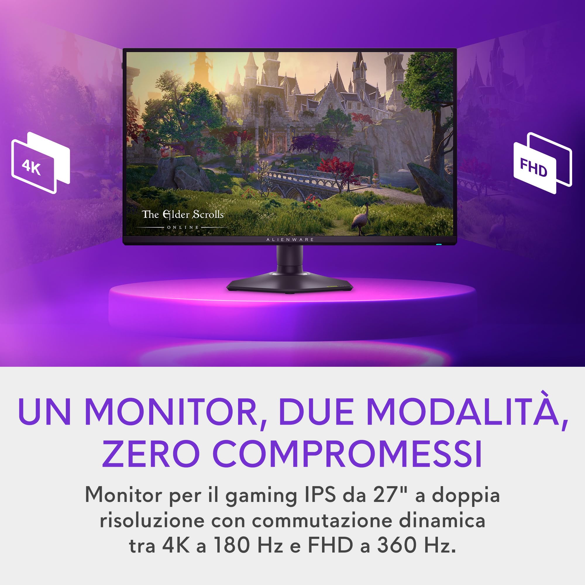 Alienware AW2725QF 27" 4K UHD (3840x2160) Monitor Gaming, 360Hz, Fast IPS, 0.5ms, NVIDIA G-SYNC Compatible, 95% DCI-P3, HDR600, Dolby Vision, USB-C, DisplayPort, 2x HDMI, 4x USB, 3 Anni di Garanzia
