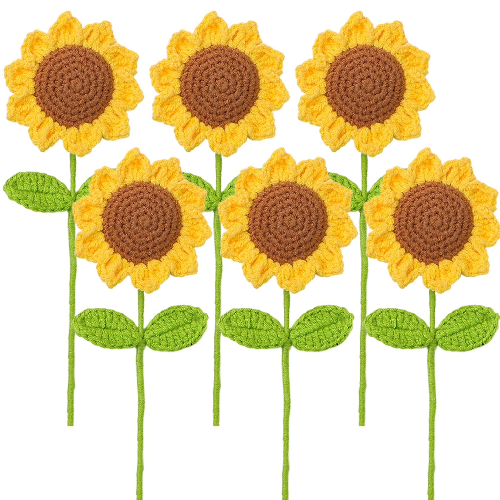 CNAFGBGG 6Pcs Crochet Flowers, 16 Inch Artificial Sunflower Knitted Flowers with Leaves Soft Texture Plants for Office Home Indoor Decoration.