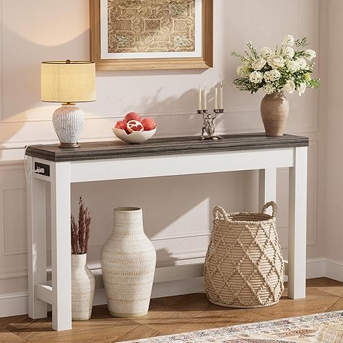 Miniatura 9 de Cyclysio Mesas de consola de 47 pulgadas para entrada, mesas de consola estrechas para sala de estar, mesa detrás del sofá, mesa de pasillo de Gris