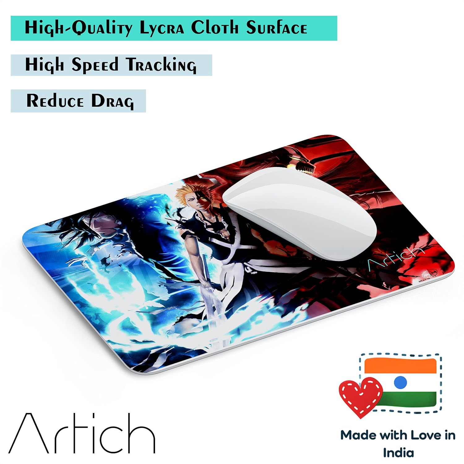 Artich Designer Gaming Mouse Pad for Office Laptop/Computer with Super Soft Non-Slip Rubber Base and Lycra Cloth Surface for Silky Touch Rectangle (Bleach Ichigo) 12 819fEDFBgFS. SL1500