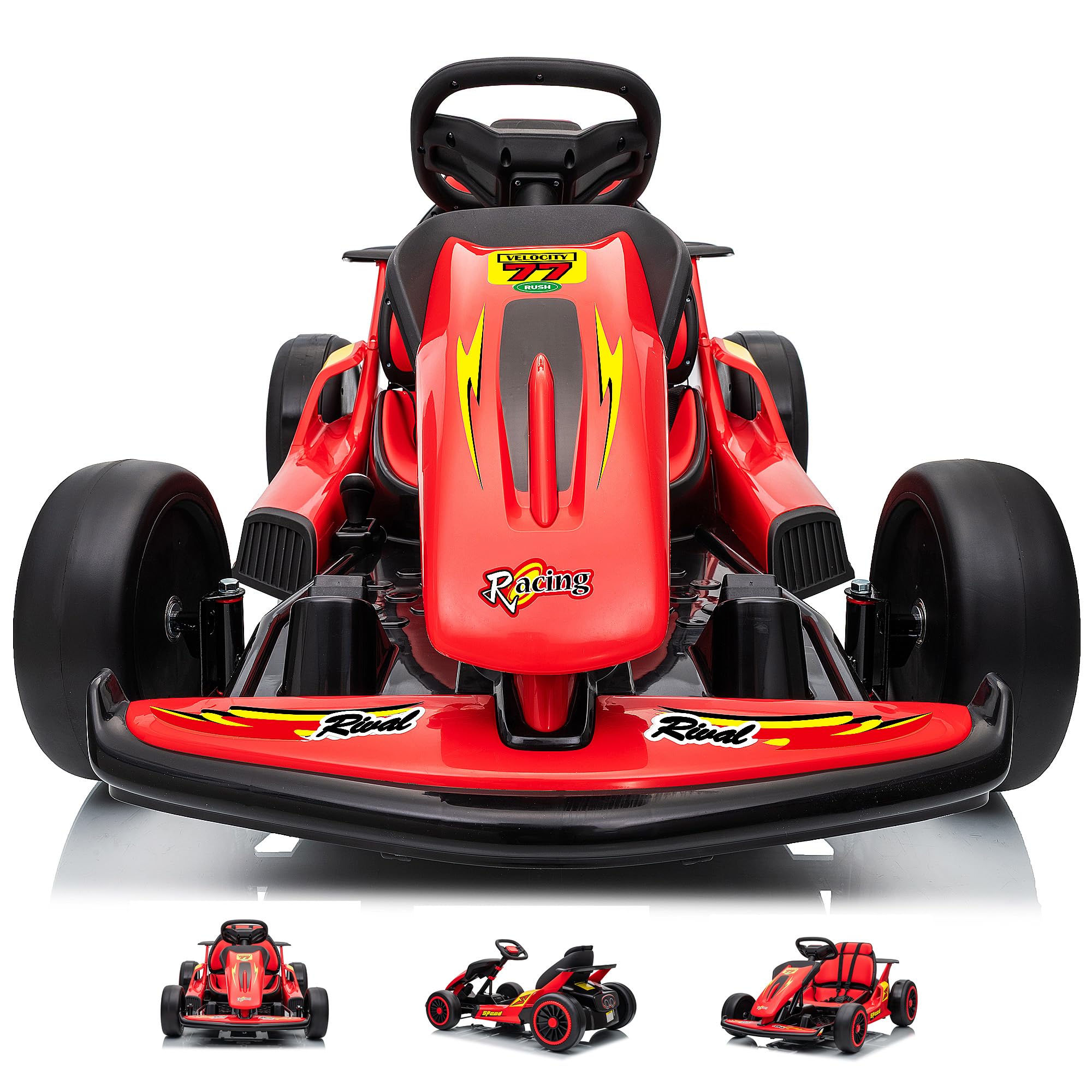 24V Electric Go Kart for Kids, Crazy Drift Cart with 400W Motors, EVA Tires, Max Speed 8.1 MPH, Music, Wireless, Electric Pedal Kart Outdoor Ride on Toy for Kids Ages 6+, Red