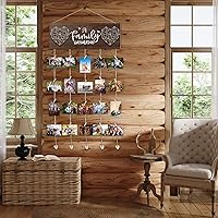 Vista 6 de Marcos de Fotos Collage para Decoración de Pared, Exhibidor Colgante de Fotos de Madera Rústica con Clips - Sostiene 20 Fotos de 4x6 Pulgadas