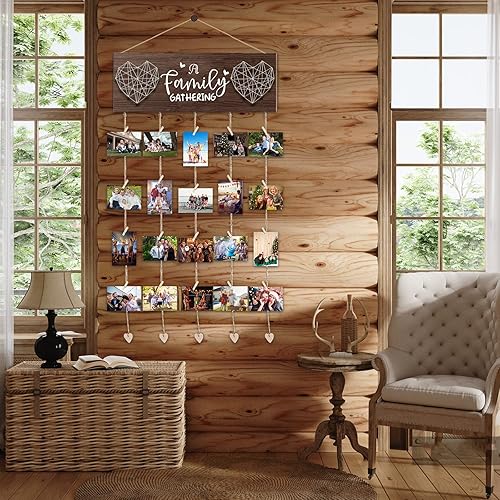 Miniatura 6 de Marcos de fotos para decoración de pared, de madera rústica con clips, capacidad para 20 fotos de 4 x 6 pulgadas, soporte para fotos para decoración