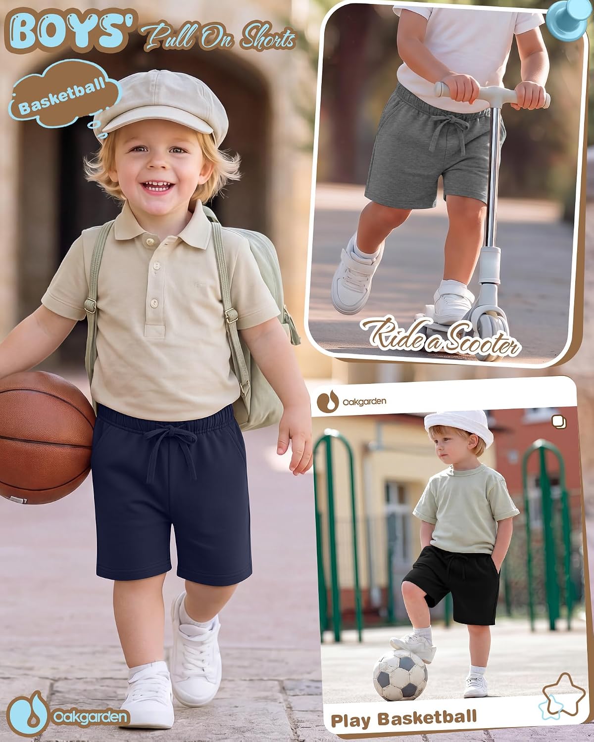 Oakgarden 3 Pack Toddler Boys' 18M-5T Shorts Baby Pull On Bermuda Jogger Shorts Cargo Short Pants with Pockets Clothes