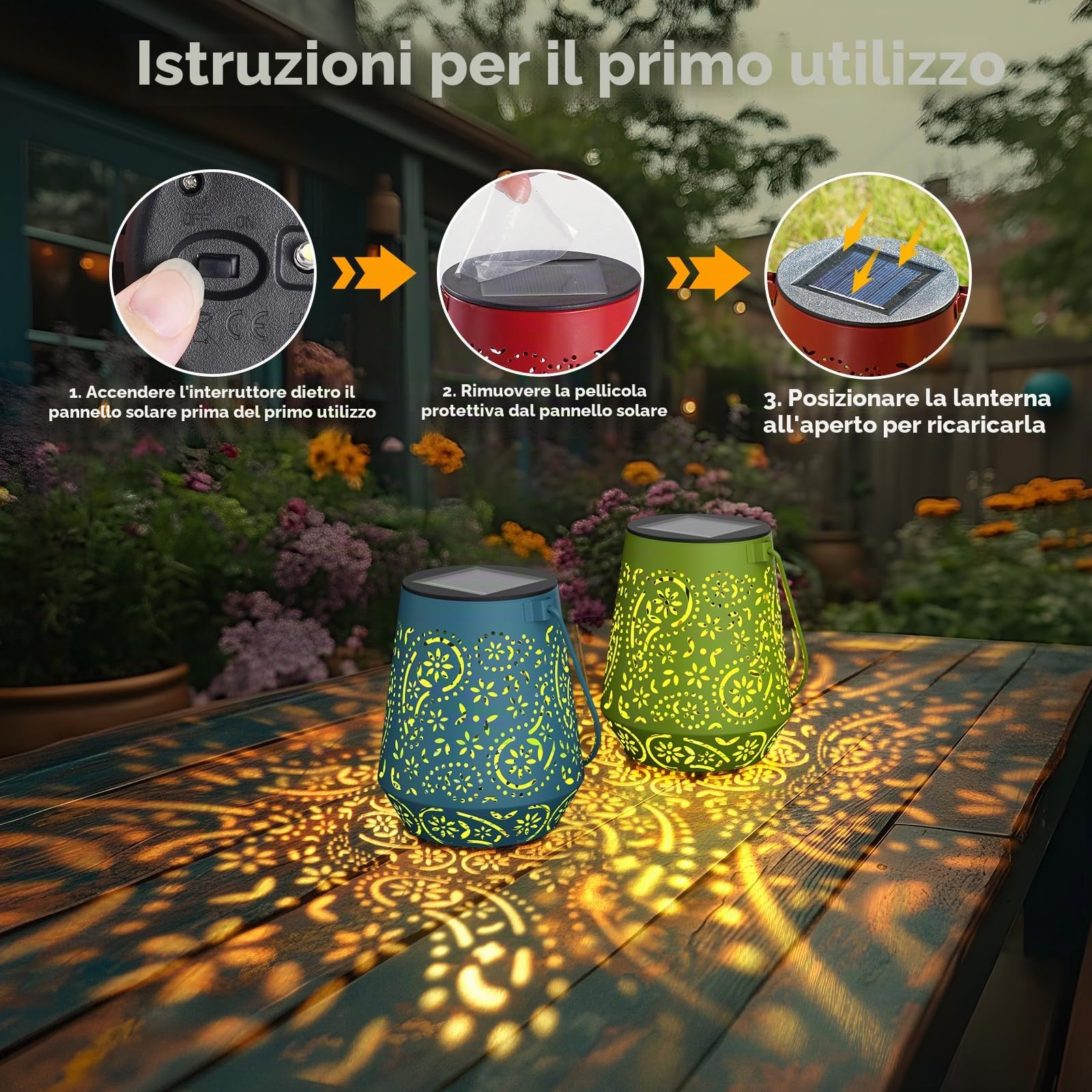 OxyLED Lanterna Solare da Esterno, Lanterna Solare 4 Colori con Manico IP44 Impermeabili Lanterne da Giardino Lanterne Solari da Esterno per Tavolo Patio Cortile Recinzione Vialetto Confezione