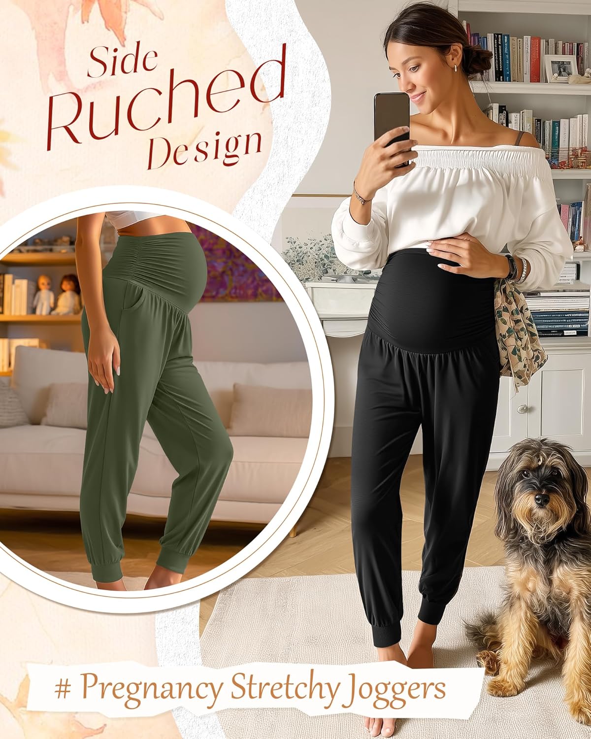 Neer 3 Pack Women's Maternity Joggers Over Belly Sweatpants Stretchy Pregnancy Lounge Pants with Pockets Winter - Image 3