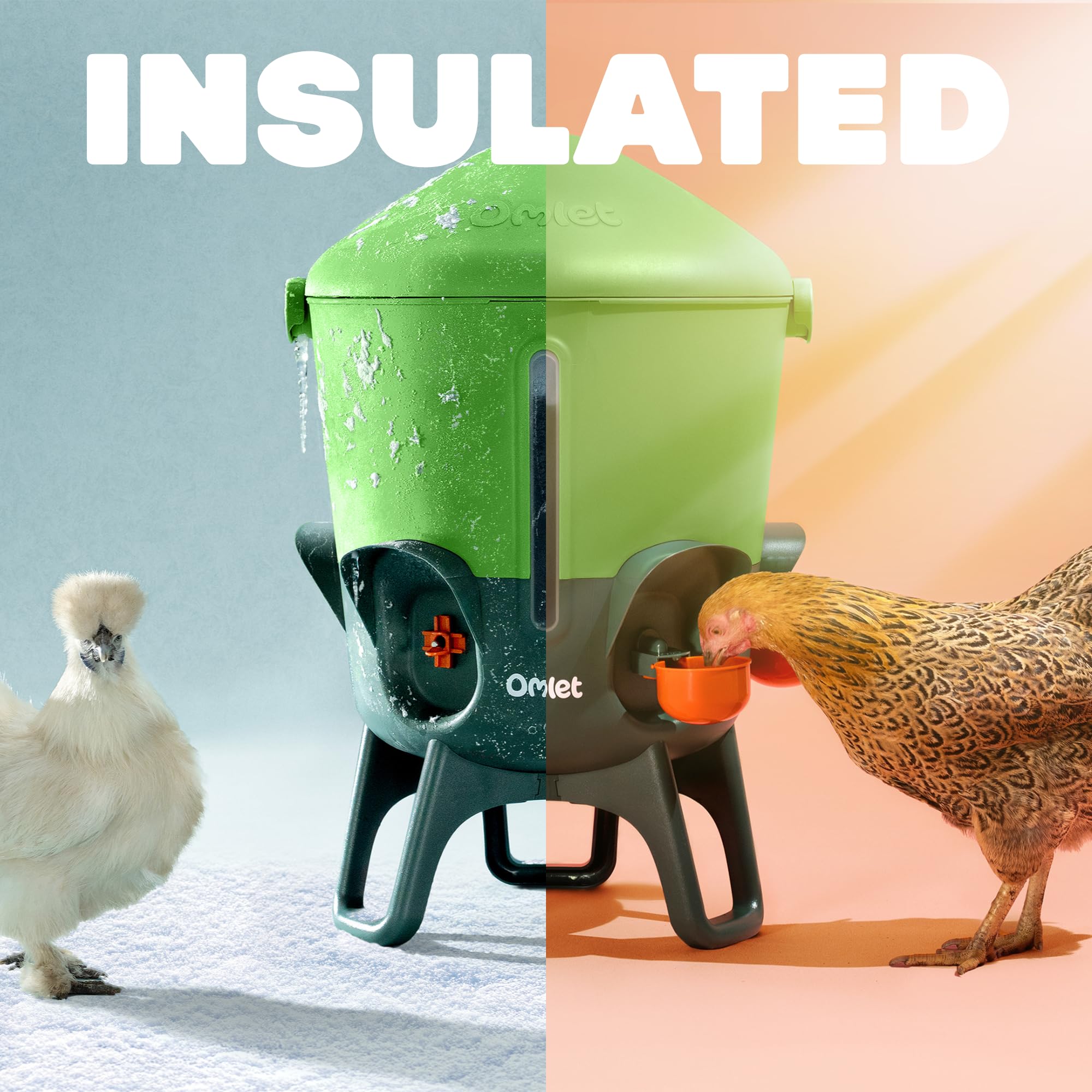 Omlet Irrigatore termico per polli, 3 galloni, dispenser automatico di acqua per polli, senza BPA, coperchio a cupola anti-rottura, include 5 tazze e capezzoli, verde Eglu