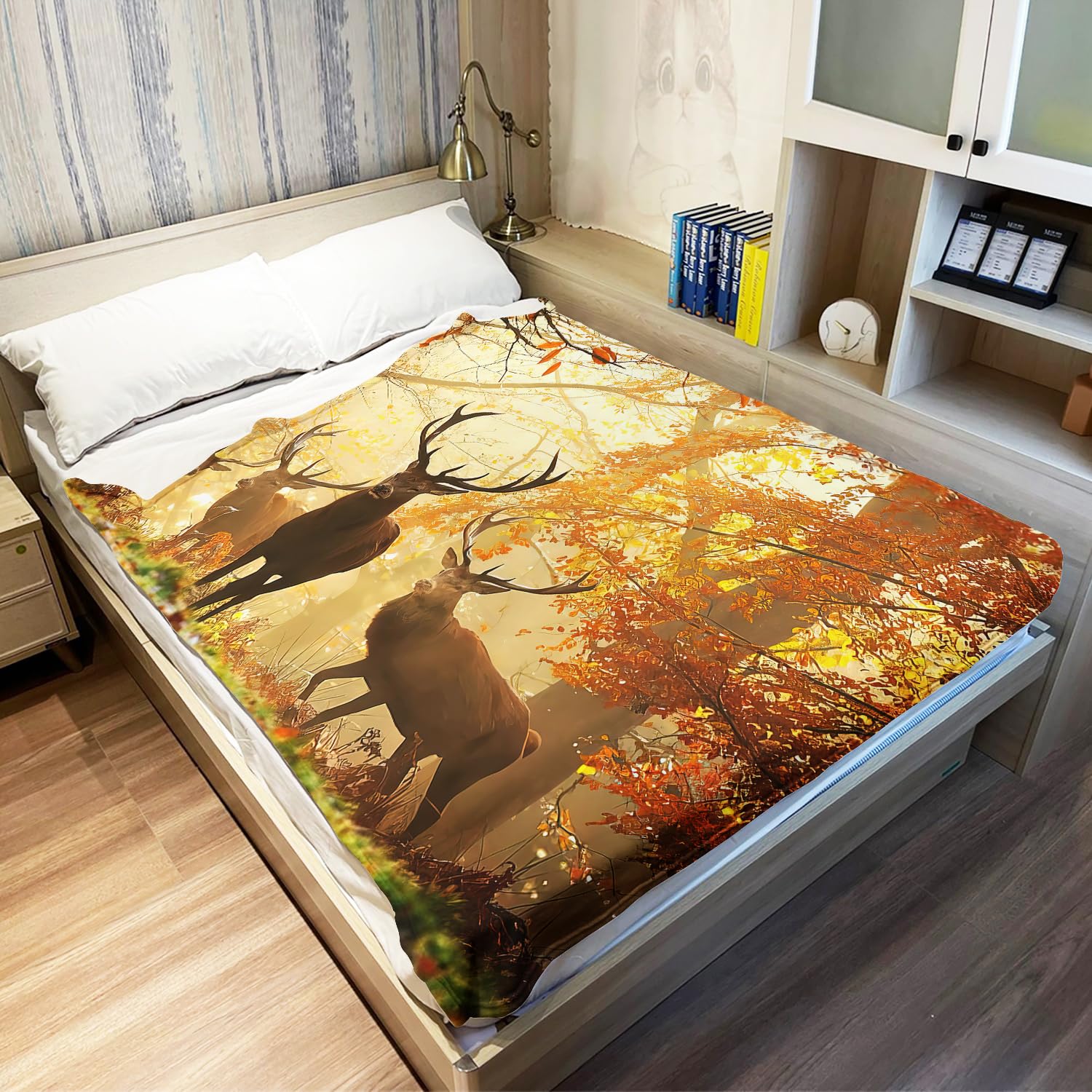 YISUMEI Decke 150x200 cm Kuscheldecken Sanft Flanell Weich Fleecedecke Bettüberwurf Hirsch im Herbst Wald