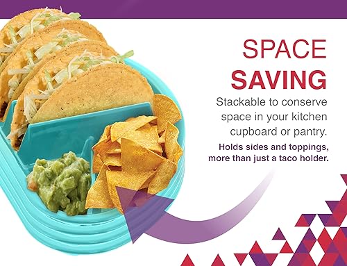 Miniatura 5 de Arrow Home Products Fiesta - Plato para taco, paquete de 4, cada plato incluye 3 soportes para tacos más 2 compartimentos, plástico sin BPA,
