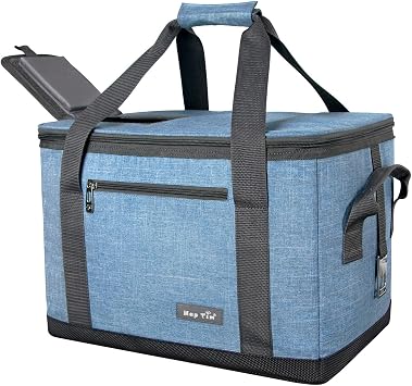 Hap Tim Soft Cooler Bag 40-Can Large Reusable Grocery Bags Soft Sided Collapsible Travel Cooler for Outdoor Travel Hiking Beach Picnic BBQ PartyUS13634-Blue Grey