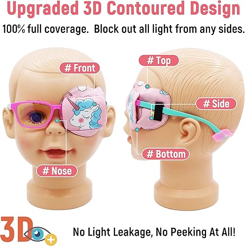 Miniatura 2 de Astropic Parche de algodón 3D y seda para niños, parche de ojos para niñas para gafas Parche médico para niños con ojo perezoso (unicornio azul,