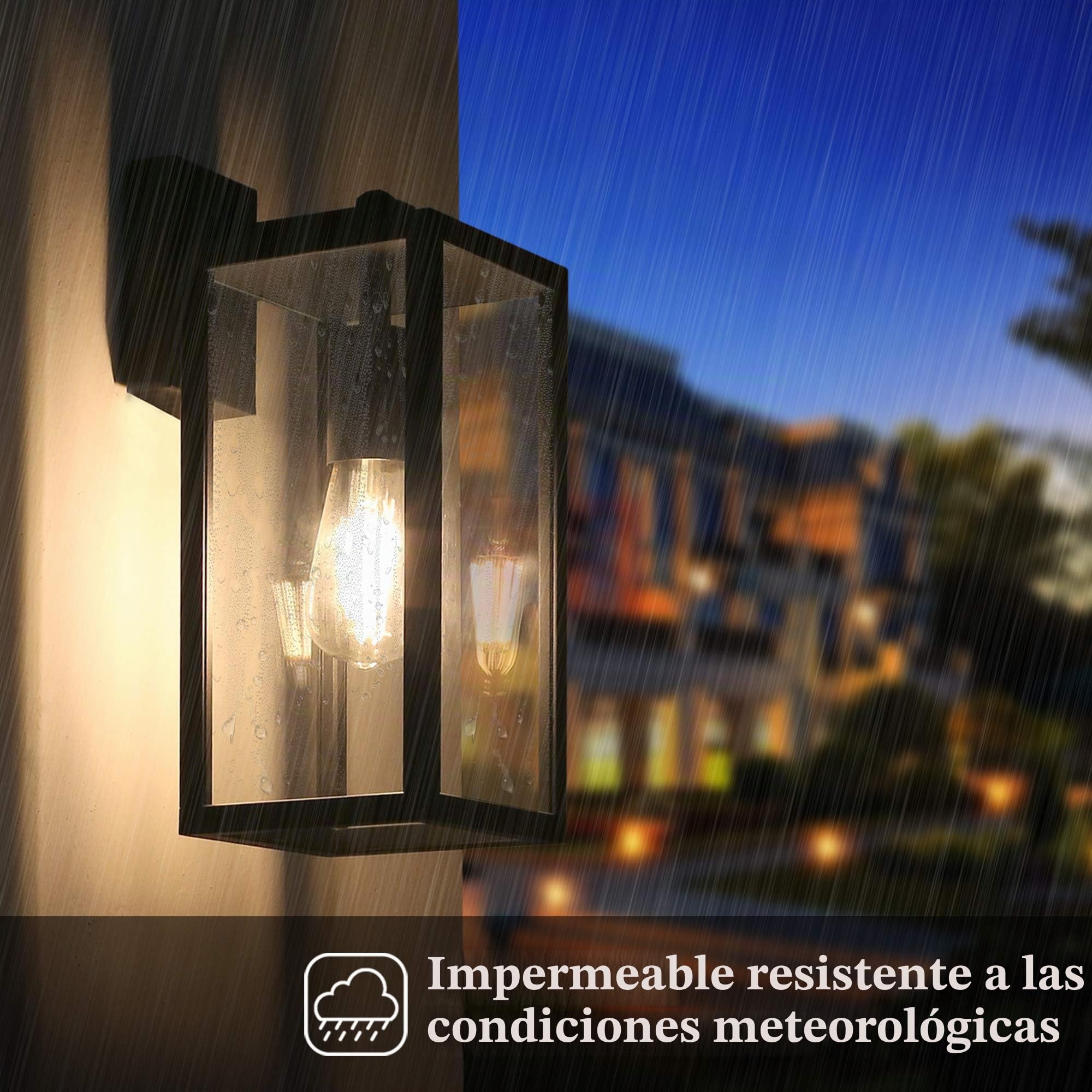 Lámpara de pared para exteriores, farol negro de aluminio, luz de porche para puerta de entrada, farol de pared para exteriores con aplique de pared antioxidante con pantalla de vidrio transparente