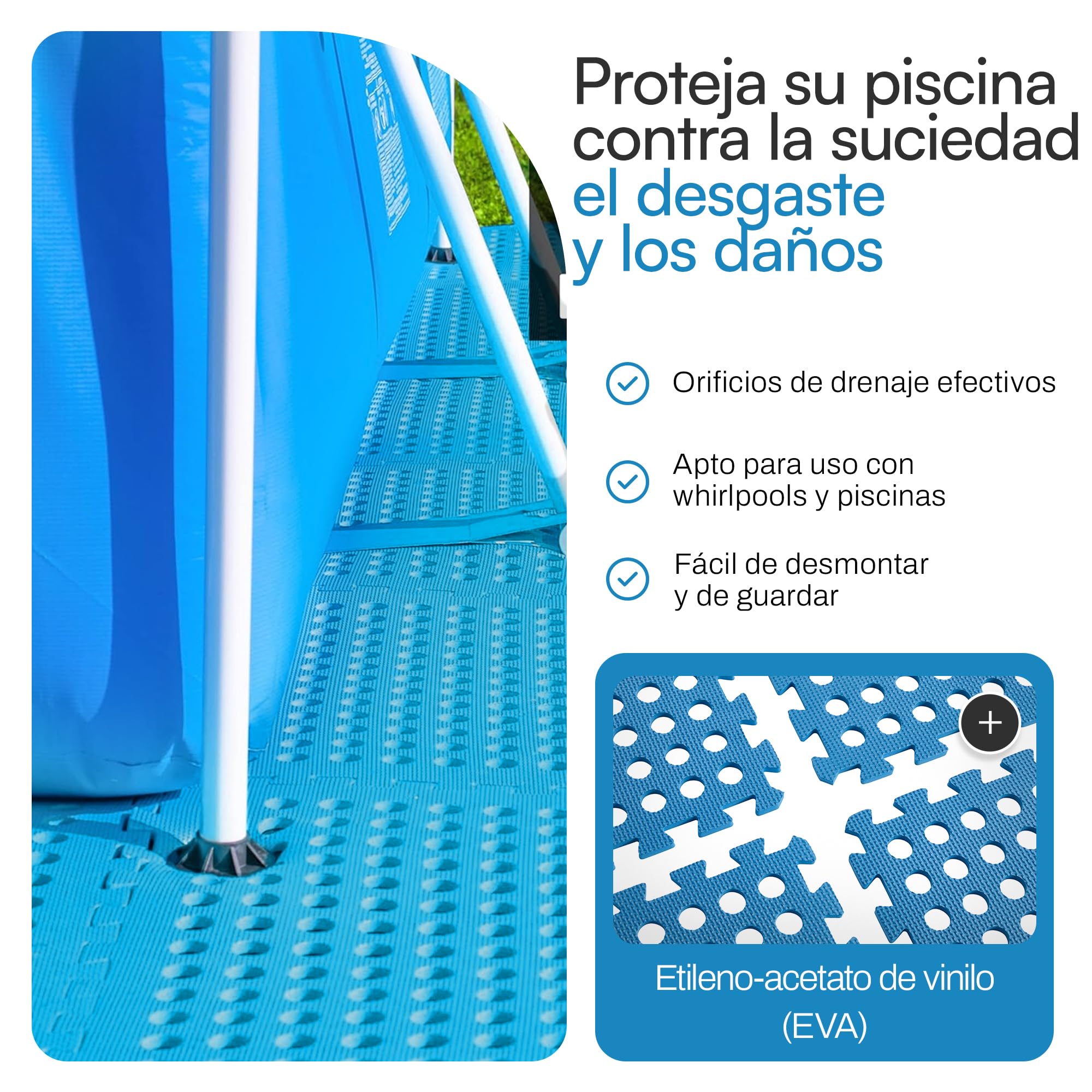 Meisterhome - Esterilla para piscina, 18 unidades, 2,88 m², protección del suelo, color azul