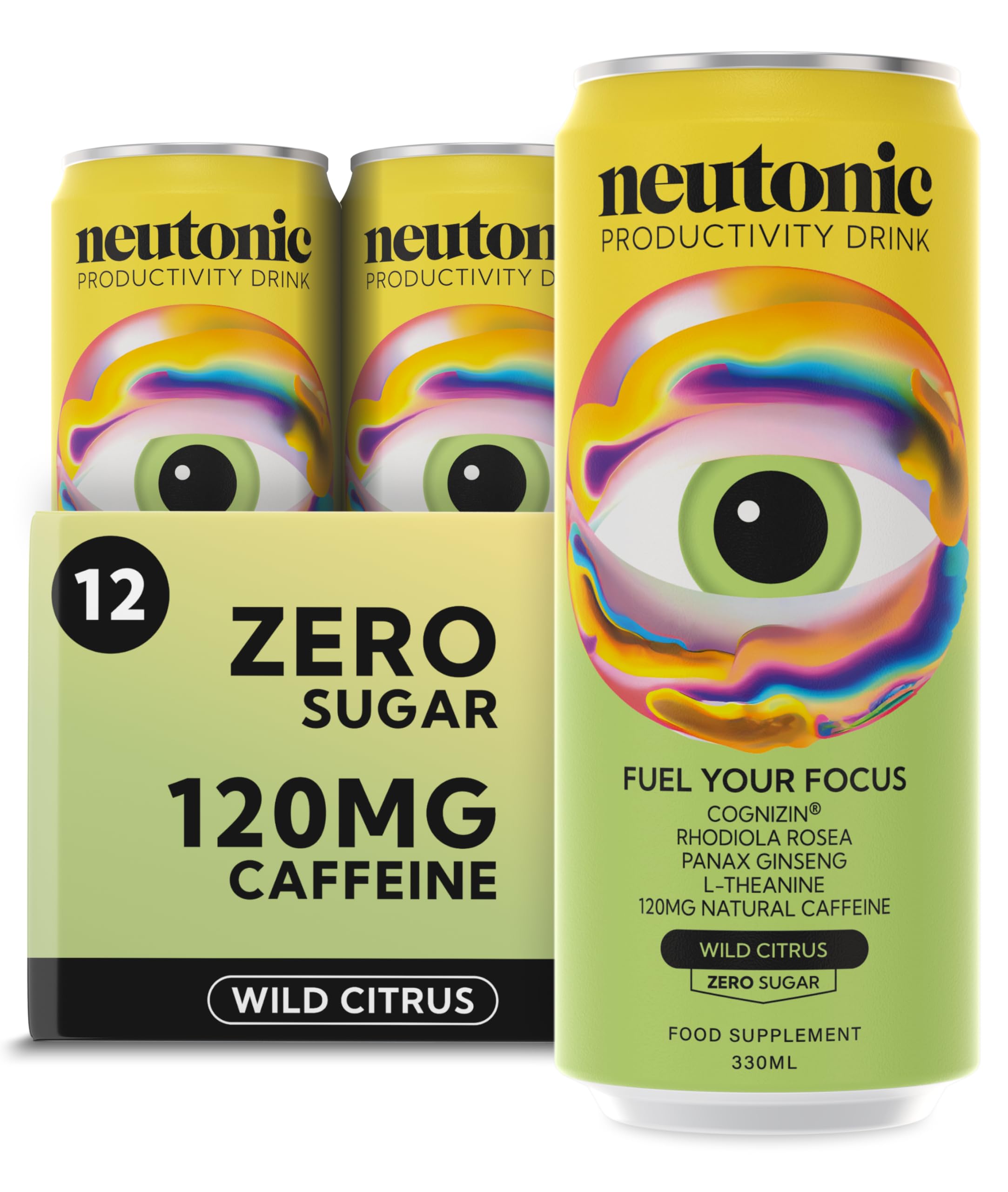 Neutonic | Productivity Energy Drink | Boost Focus and Energy - Sugar Free - Science Backed Formula | 330 ML (12 cans) - Wild Citrus