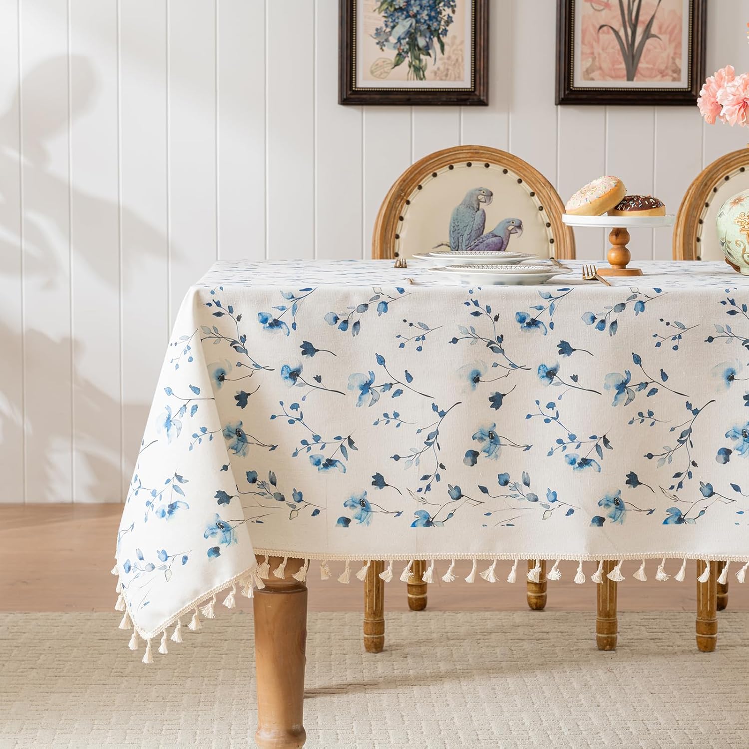 Rectangle Tablecloth Pastoral Style, Waterproof & Stain Resistant Table Cloth Wrinkle Free Table Cover for Dining/Kitchen/Patio, Washable Indoor & Outdoor Use, 55"X102" Blue