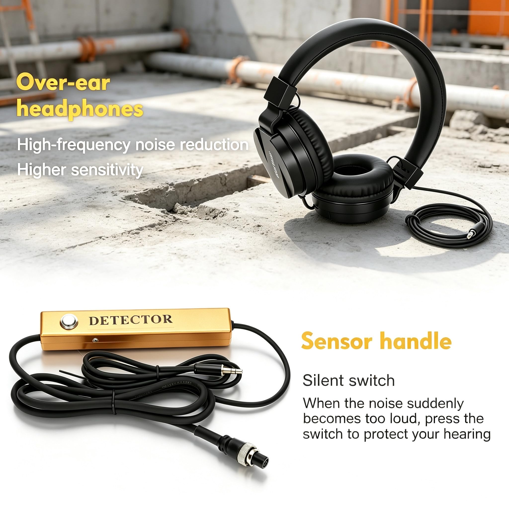 Detector De Fugas De Agua De Pared, Equipo De Detectores De Fugas De Agua Subterránea, Detector De Fugas De Plomería Portátil Colector De Sonido con Auriculares