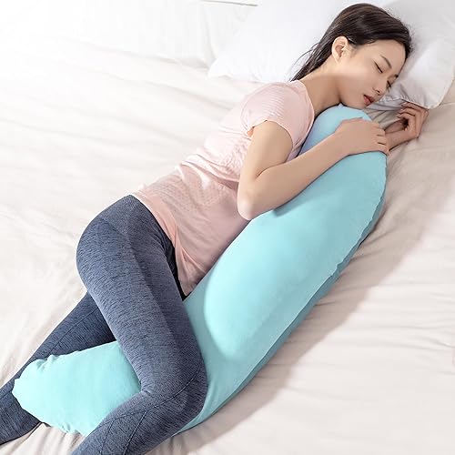 Miniatura 2 de BYRIVER Almohada corporal en forma de C verde menta y azul de 39 pulgadas para dormir de lado, adultos, hombres y mujeres, almohada de alivio de la