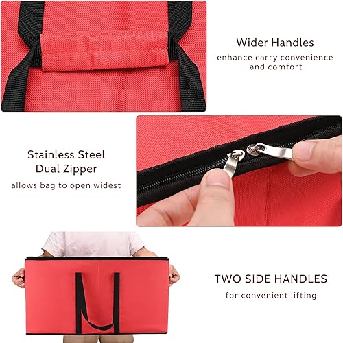 Miniatura 4 de Patiobay Caja de almacenamiento para adornos de Navidad, almacena hasta 128 adornos navideños, contenedor de almacenamiento de Navidad con bolsillo