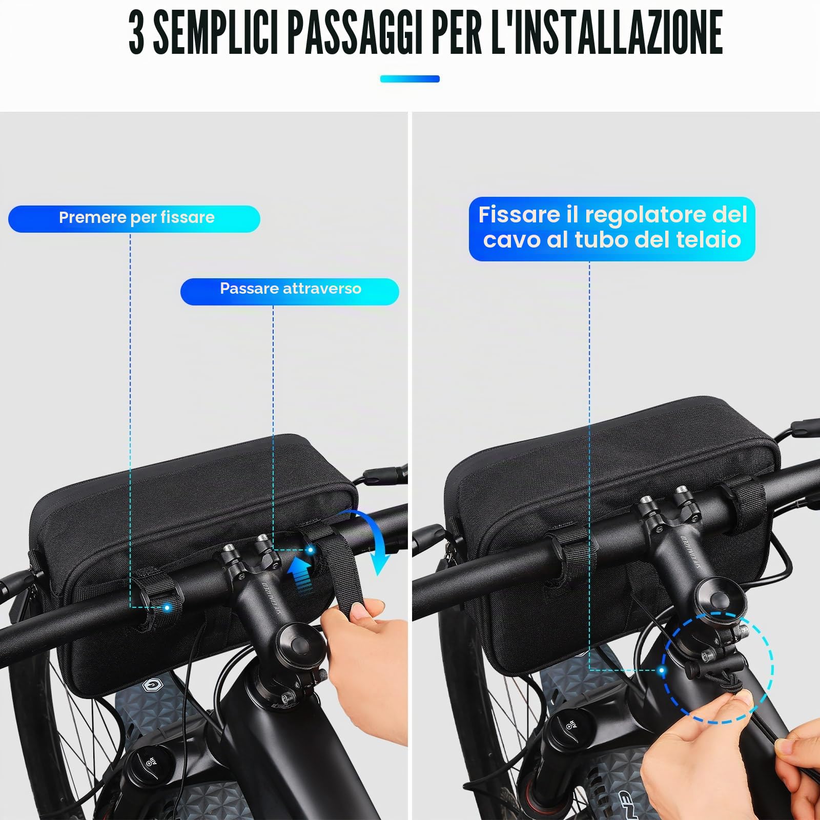 GXCROR Borsa da manubrio per bicicletta, borsa anteriore Magic Tape