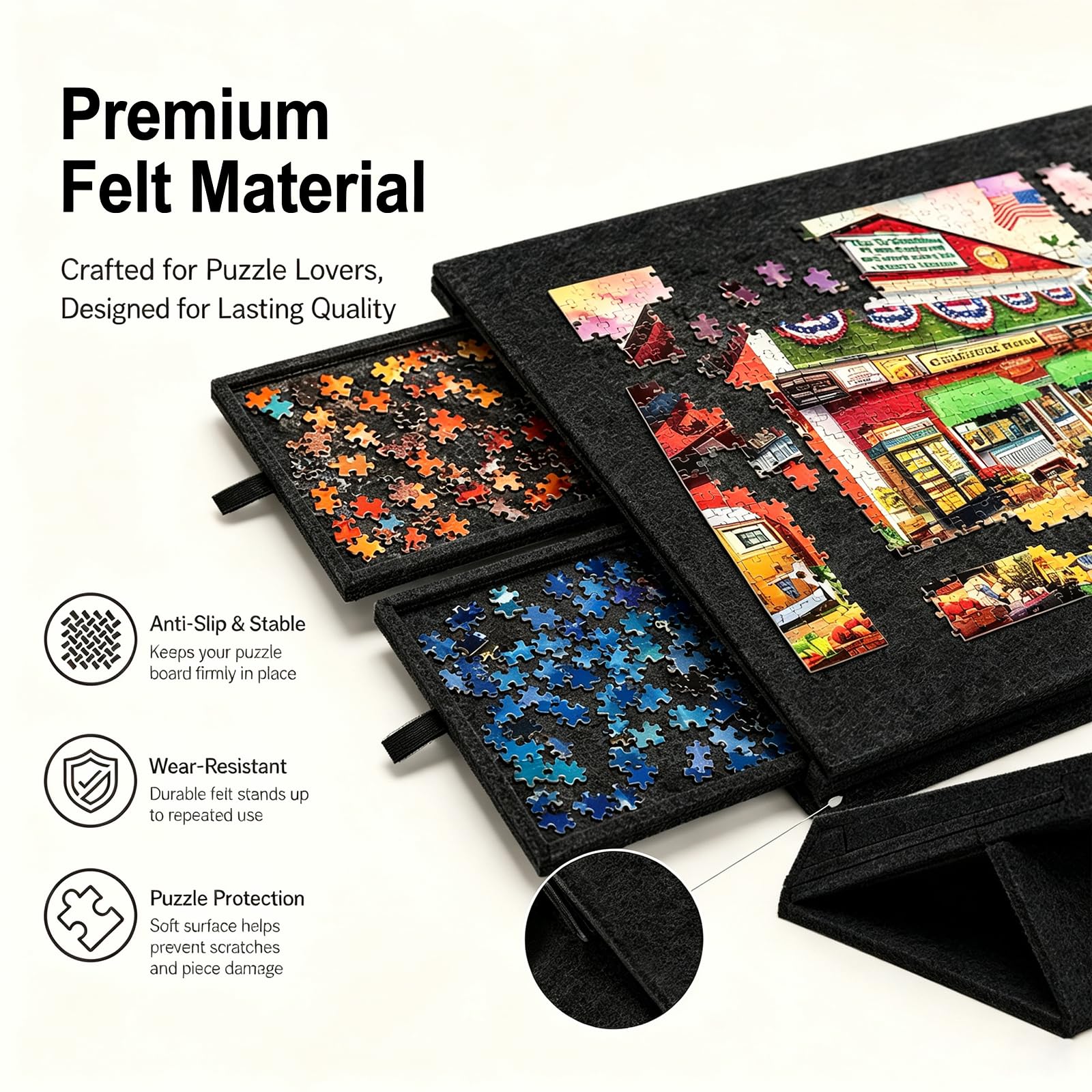 Puzzle 2 en 1 para 1000 piezas, mesa de rompecabezas plegable de fieltro con 6 cajones, carpeta portátil para guardar puzles (negro puro)