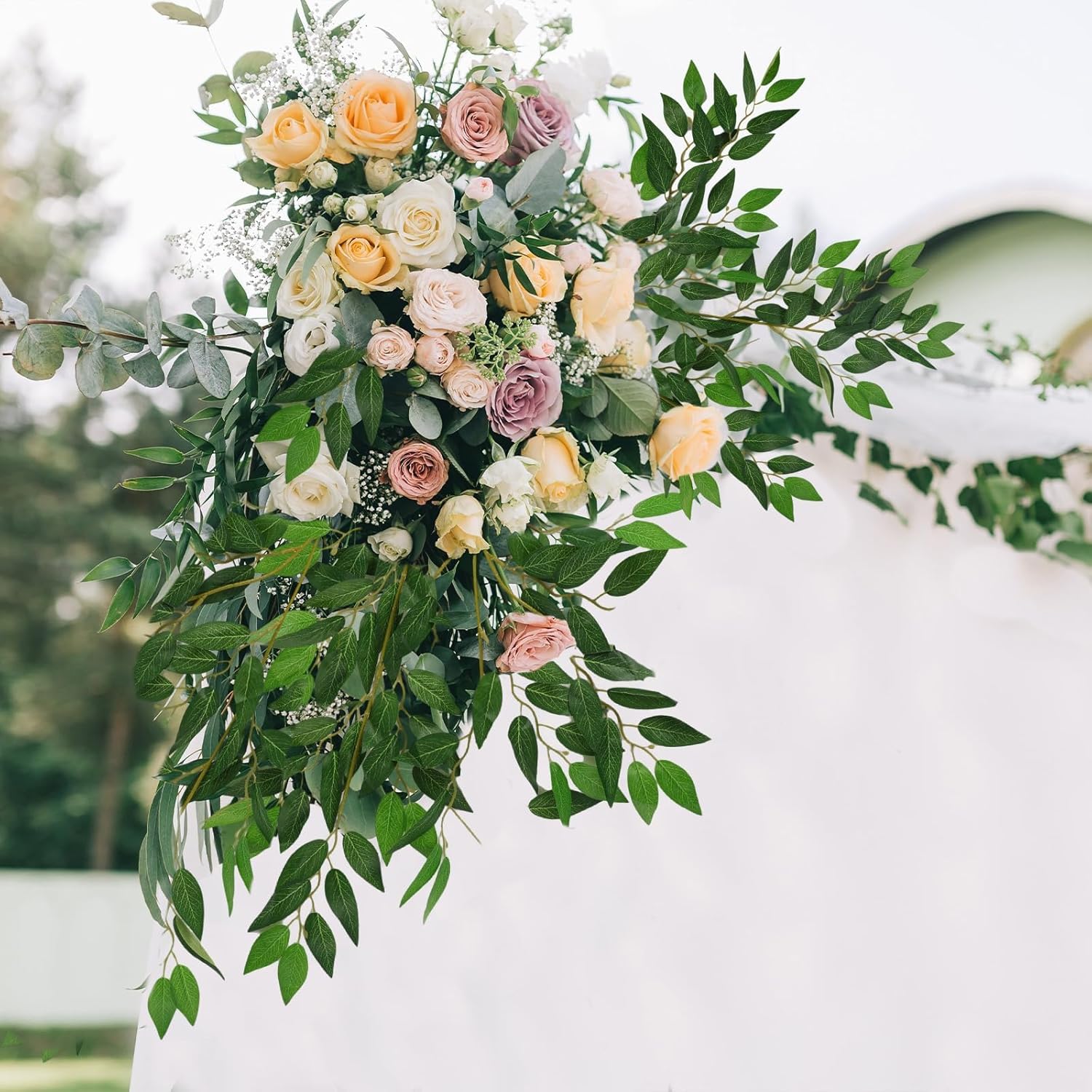 Eonflux 40pcs 68cm Artificial Ruscus Style Greenery Stems, Italian ruscus Greenery, Faux Greenery Garland for Wedding Arch Decor, Balloon Arch, Centerpieces, Home Floral Arrangements，Christmas Stems