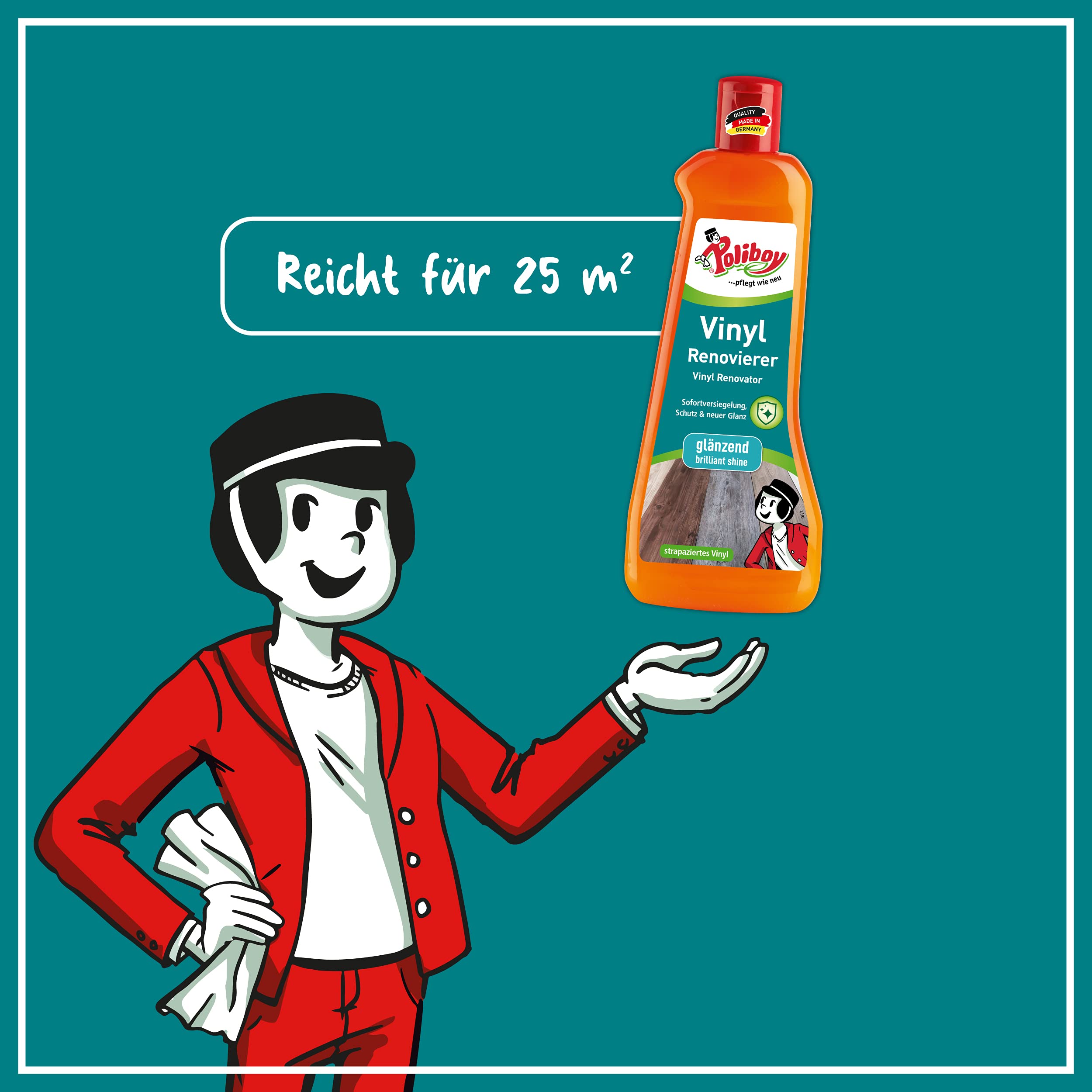 Poliboy – Renovador de vinilo – para refrescar suelos de vinilo dañados – Cuidado del suelo – 5 – 5 x 500 ml (2,5 litros) – Fabricado en Alemania