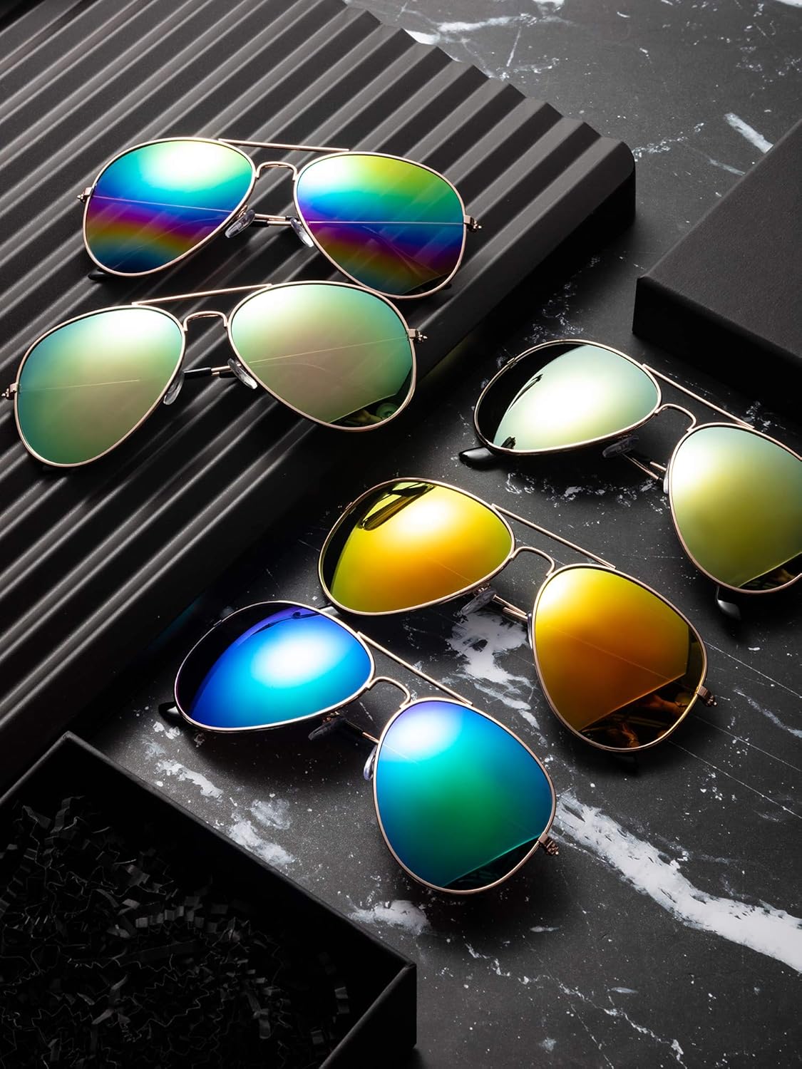10 Pieces Classic Mirrored Flat Lens Sunglasses Lens Metal Frame Sunglasses for Men Women - Image 4