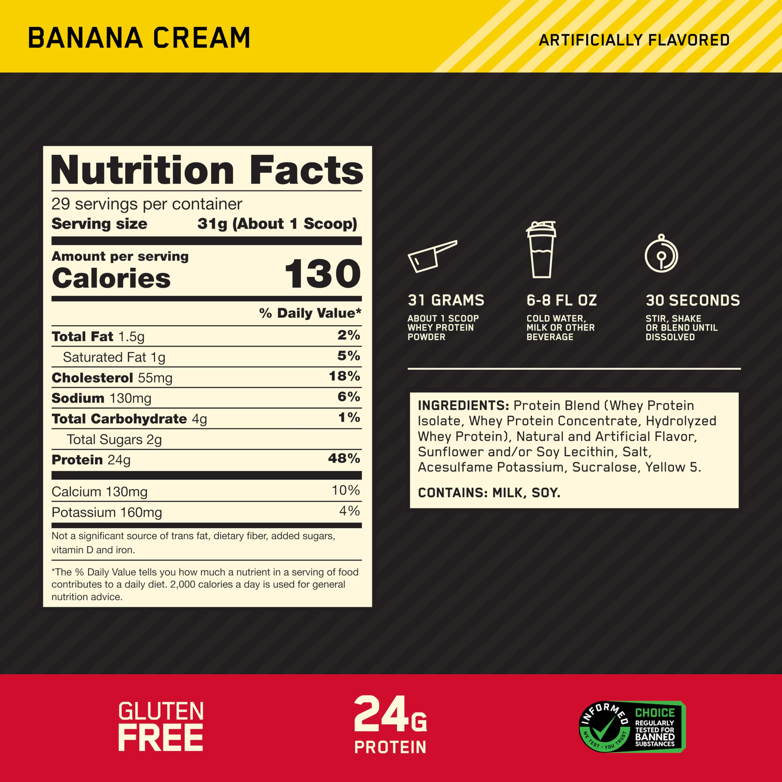 Optimum Nutrition Gold Standard Whey Protein Powder, Banana Cream, 5 LB — Amazon image 3