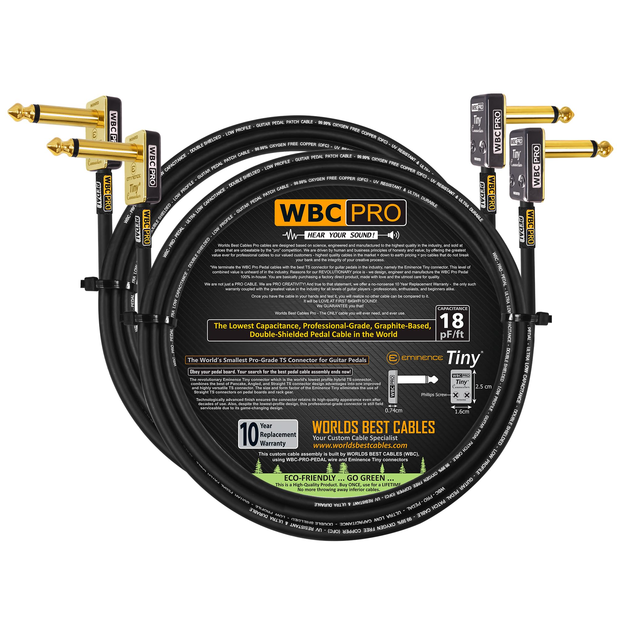 2 Units, 2 Meter, WBC-PRO-PEDAL, 22 AWG, Low-Cap (18pF/ft), Pro-Grade, Graphite-based, Dual-Shielded Pedal, Effects, Patch