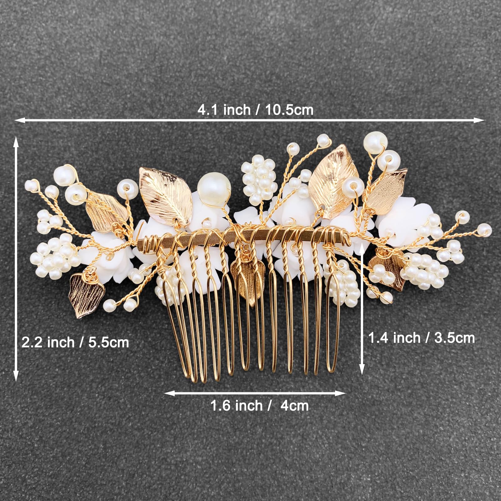 Amazon.com : BETITETO Bridal White Hair Comb Pearl Leaf  display picture 2