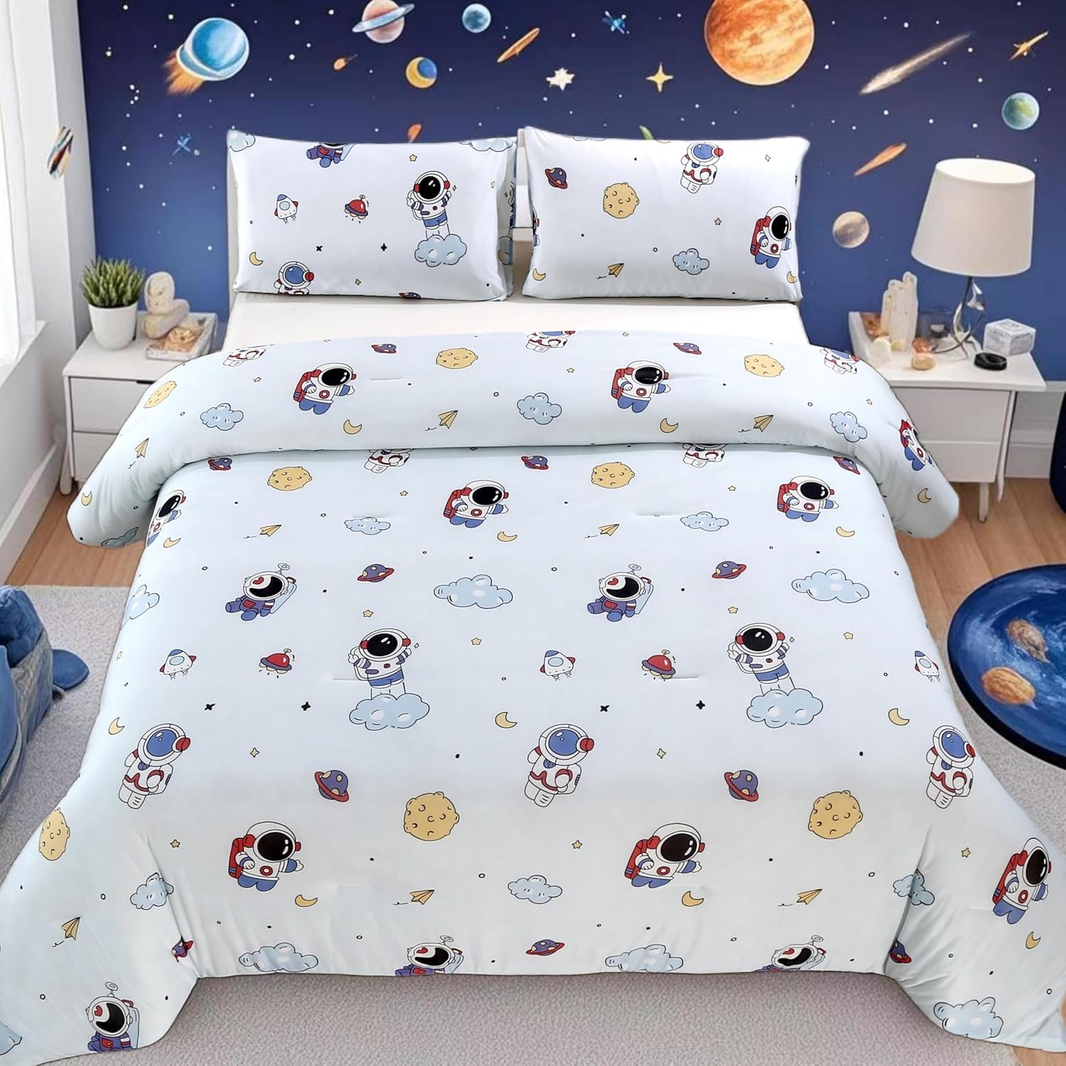 SDIII 3PCS Astronaut Cooling Comforter Twin, Silky Cooling Microfiber, Breathable Lightweight Summer Cooling Blanket Twin for Kids Teens Hot Sleepers