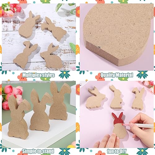 Miniatura 3 de 12 carteles de madera de conejo de Pascua bloques de madera de conejo sin acabar mini letreros de mesa de madera recortes de madera para Pascua