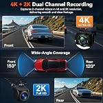 4K Dash Cam Front and Rear Camera, 4K+2K Dual Dash Camera for Cars with 64GB Card, 5.8GHz WiFi GPS ADAS 3.16” IPS Screen Night Vision G-Sensor Loop Recording 24H Parking Monitor Wide Angle