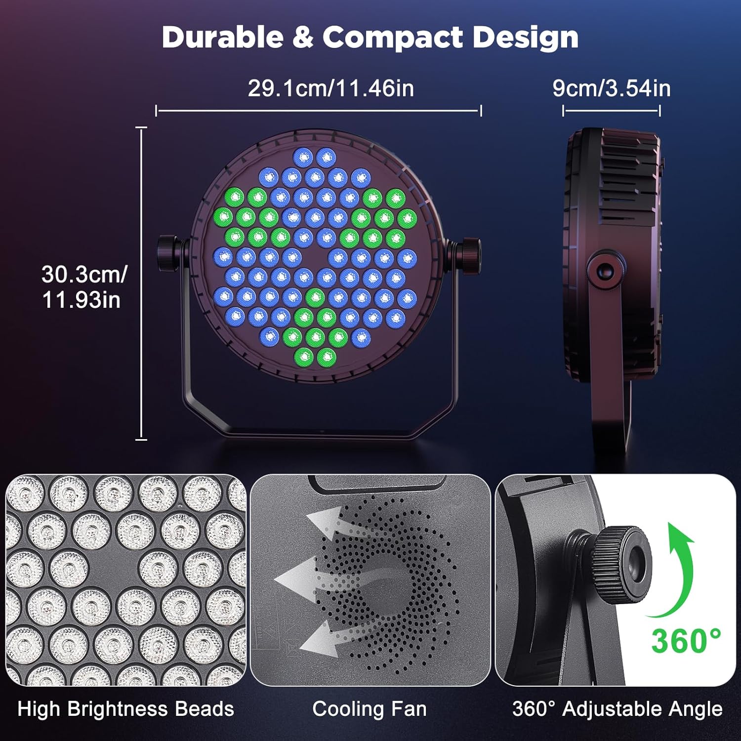 Stage Par Lights, 72 LEDs RGB Par Can Uplights with Dynamic Vortex Stage Effects, Remote LED Uplight Controlled by DMX512 Sound Activated for Parties, Wedding, DJ, Events, Church, Indoor