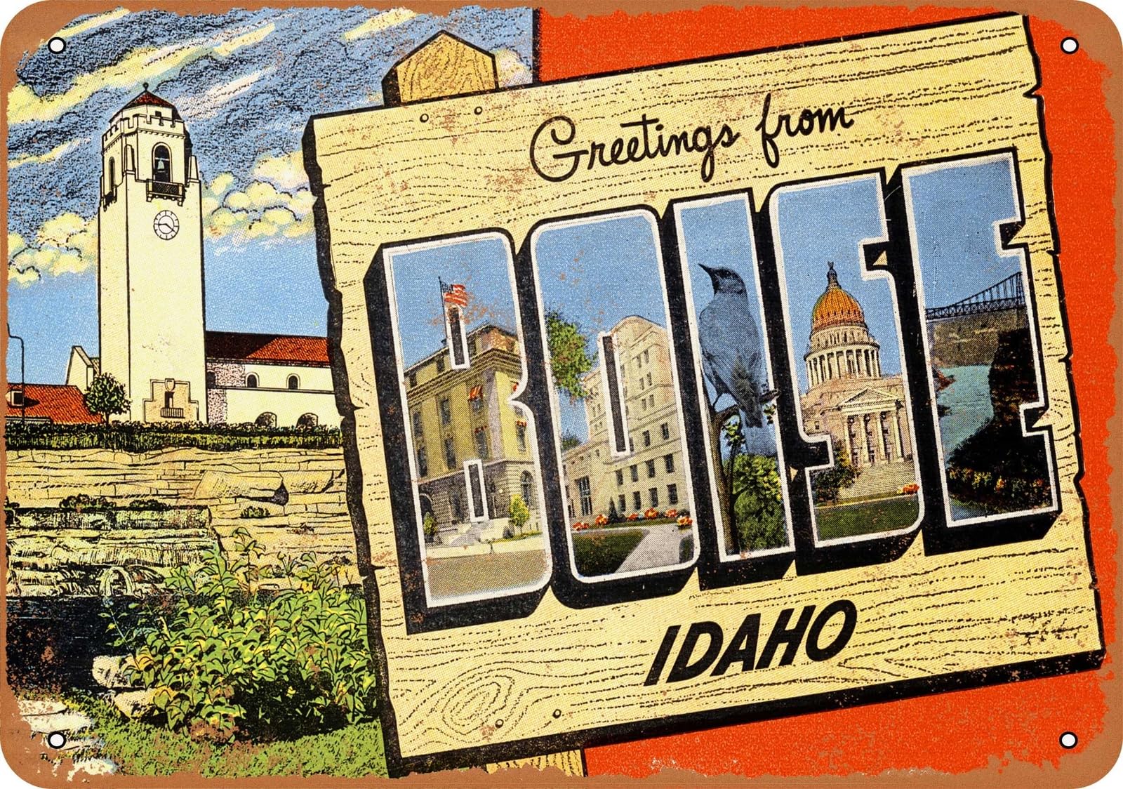 Miaomansenstore Metal Sign - Greetings From Boise - Vintage Look Home Decor