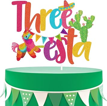 Three-esta Happy 3rd Birthday Cake Topper - Mexican Fiesta Themed Cactus Pinata Cake Topper Supplies - Taco Bout a Party For 3rd Birthday Party Decorations