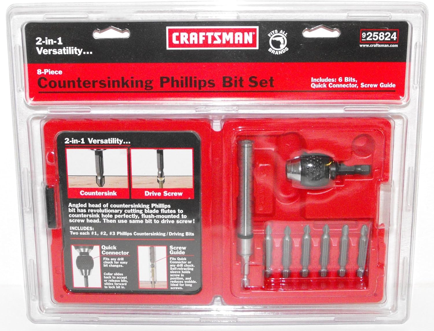 Craftsman 8Piece Countersinking Phillips Bit Set with Quick Connector
