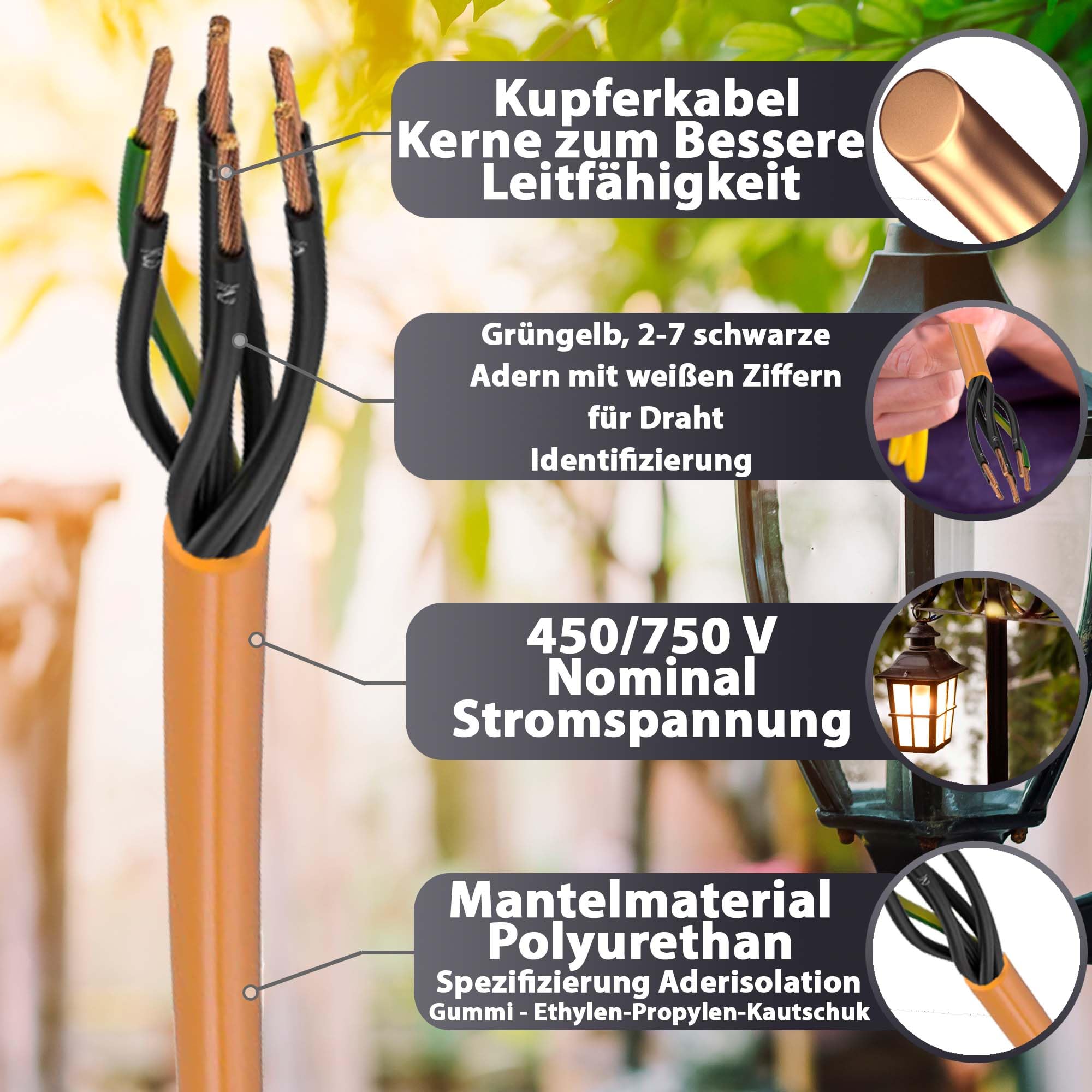 MAS-Premium® przewód PUR H07BQ-F 7 x 1,5 m, pomarańczowy, przewód przyłączeniowy do podłączenia urządzeń rolniczych lub komercyjnych, kabel budowlany (30 m)