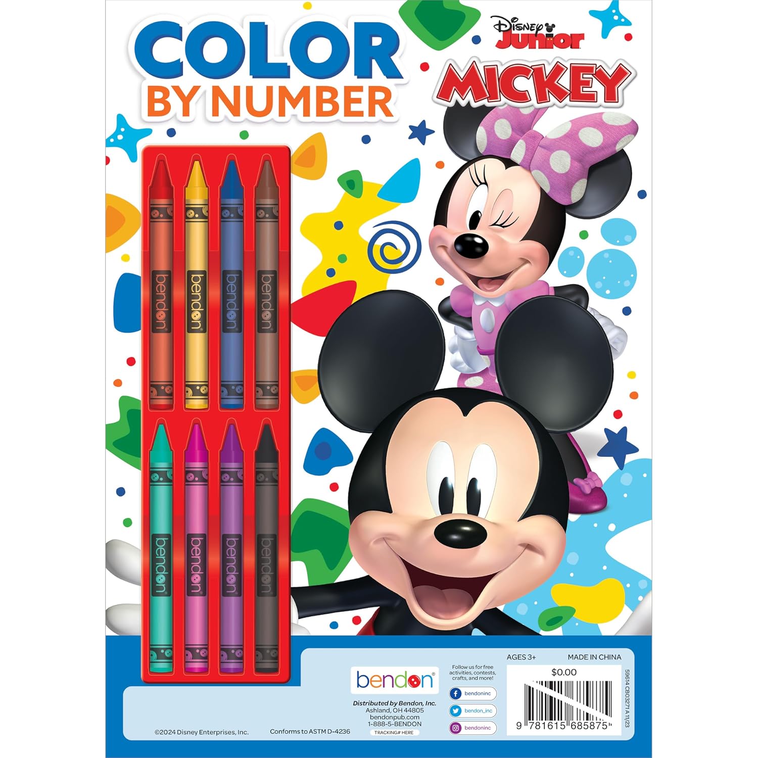 Disney Mickey Mouse 32 Page Color By Number with 8 Crayons, Bendon 59614