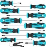 Amartisan 10-Piece Magnetic Screwdrivers Set, 5 Phillips and 5 Slotted Tips Professional Cushion Grip Screwdriver Set 2pcs Portable Multifunction Key Mini Screwdriver (Pink)